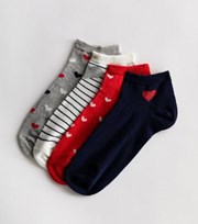New Look 4 Pack Black White Red and Grey Heart Trainer Socks